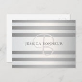 Elegant monogram Faux Silver Gradient Gray Stripes Briefkaart (Voorkant / Achterkant)