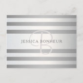 Elegant monogram Faux Silver Gradient Gray Stripes Briefkaart (Voorkant)