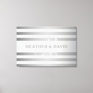 Elegant monogram Faux Silver Gradient Gray Stripes Canvas Afdruk