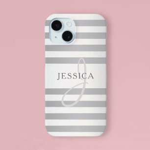 Elegant monogram Faux Silver Gradient Gray Stripes