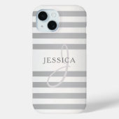 Elegant monogram Faux Silver Gradient Gray Stripes Case-Mate iPhone Case (Achterkant)