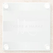 Elegant monogram Faux Silver Gradient Gray Stripes Glazen Onderzetter (Achterkant)