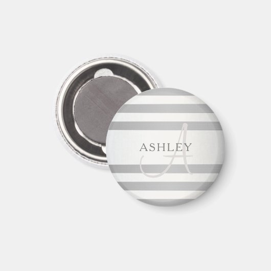 Elegant monogram Faux Silver Gradient Gray Stripes Magneet (Voorkant / Achterkant)