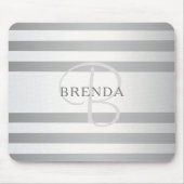 Elegant monogram Faux Silver Gradient Gray Stripes Muismat (Voorkant)