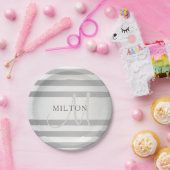 Elegant monogram Faux Silver Gradient Gray Stripes Papieren Bordje (Feest)