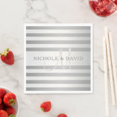 Elegant monogram Faux Silver Gradient Gray Stripes Servet (Insitu)