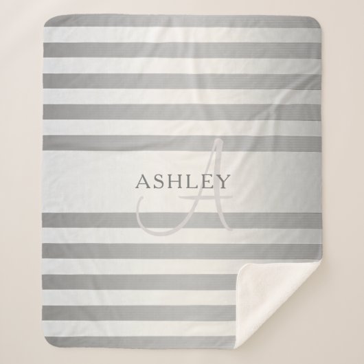 Elegant monogram Faux Silver Gradient Gray Stripes Sherpa Deken (Voorkant)