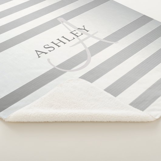 Elegant monogram Faux Silver Gradient Gray Stripes Sherpa Deken (3/4)