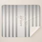 Elegant monogram Faux Silver Gradient Gray Stripes Sherpa Deken (Voorkant (horizontaal))