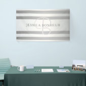 Elegant monogram Faux Silver Gradient Gray Stripes Spandoek (Beurs)