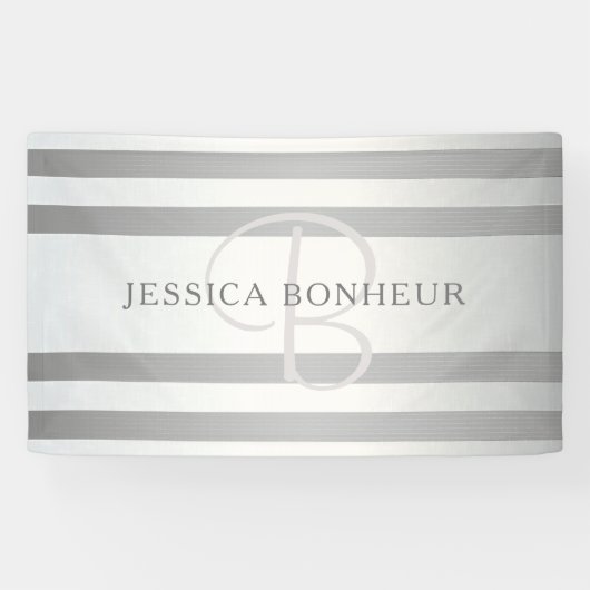 Elegant monogram Faux Silver Gradient Gray Stripes Spandoek (Horizontaal)