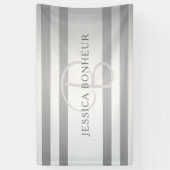 Elegant monogram Faux Silver Gradient Gray Stripes Spandoek (Verticaal)