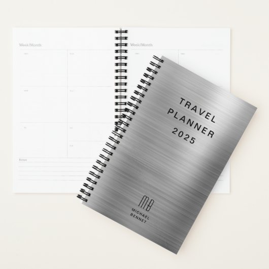 Elegant Monogram Faux Silver Grey Reizen Planner (Display)