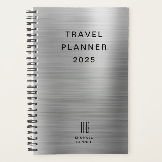 Elegant Monogram Faux Silver Grey Reizen Planner (Voorkant)