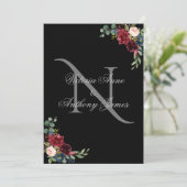 Elegant Monogram Floral Black Wedding Uitnodiging (Staand voorkant)