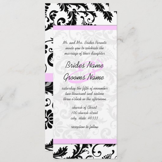 Elegant Monogram Floral Damask Wedding Uitnodiging (Voorkant / Achterkant)