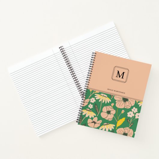 Elegant Monogram Floral Pattern Persoonlijke naam Notitieboek (Binnen)