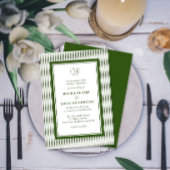 Elegant Monogram Forest Green Striped Wedding Kaart