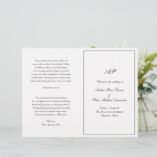 Elegant Monogram Formal Folded Wedding Program (Staand voorkant)