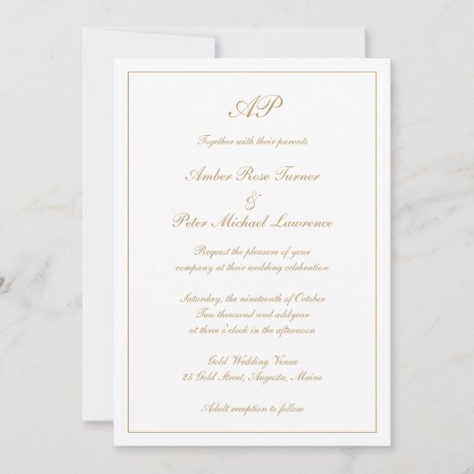Elegant monogram formeel goud in één bruiloft kaart (Voorkant)