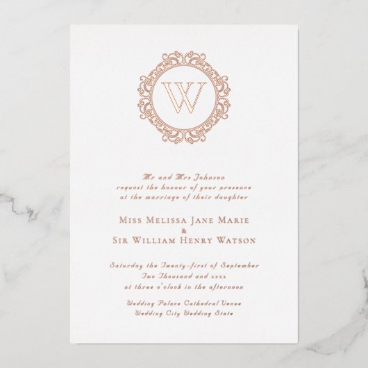 Elegant monogram Formeel Roos Gold Folie Uitnodiging (Voorkant)