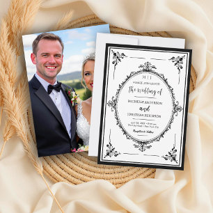 Elegant Monogram Foto Trouwzwart en Wit Save The Date