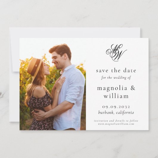 Elegant Monogram Foto Weddenschap Save the Date (Voorkant)