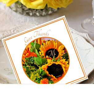 Elegant monogram 'Geef Bedankt Zonnebloem Boeket Servet
