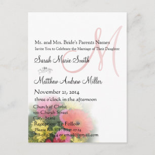 Elegant Monogram Gerber Daisies Huwelijksuitnodigi Uitnodiging Briefkaart