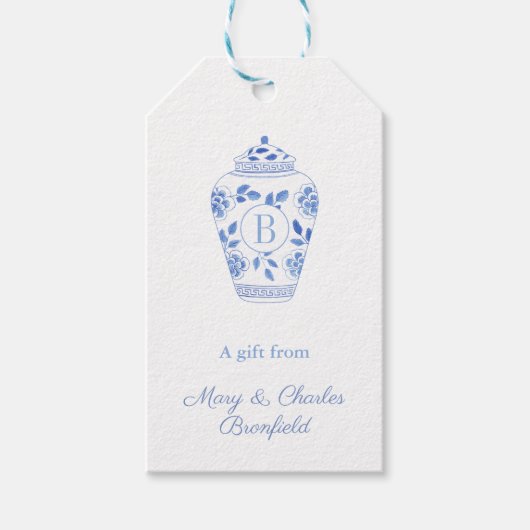 Elegant Monogram Ginger Jar Hostess Cadeaulabel (Voorkant)