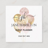 Elegant Monogram Glitter Balloons Vierkante Visitekaartje (Voorkant)