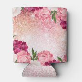 Elegant Monogram Glitter Floral roze Blikjeskoeler (Achterkant)