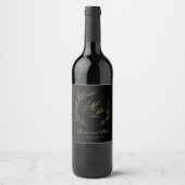 Elegant Monogram gold and black wine label Wijn Etiket (Voorkant)