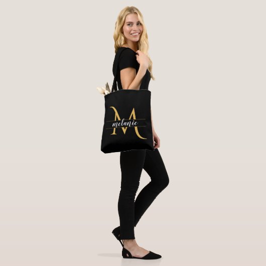 Elegant Monogram Gold Black, op maat gemaakt Draagtas (Op model)