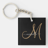 Elegant Monogram Gold Black Sleutelhanger (Voorkant)
