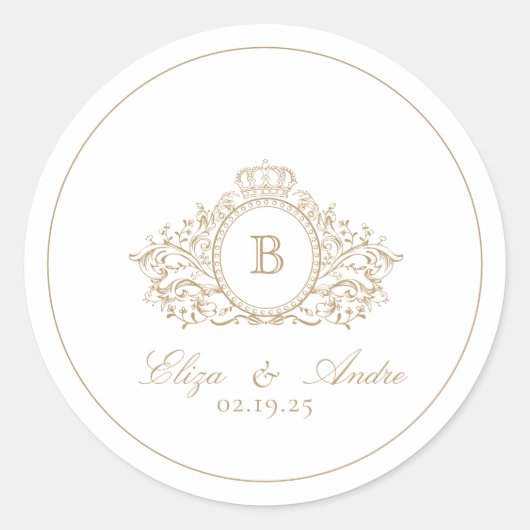 Elegant Monogram Gold Classic Round Sticker (Voorkant)