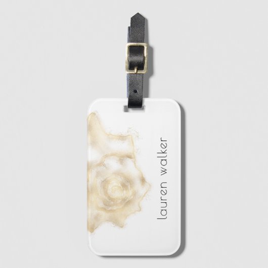 Elegant Monogram Gold Coastal Seashell Bagagelabel (Voorkant (verticaal))