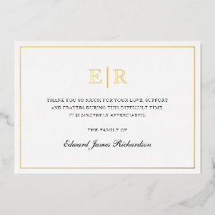 Élégant Monogram Gold Foil Carte de remerciements