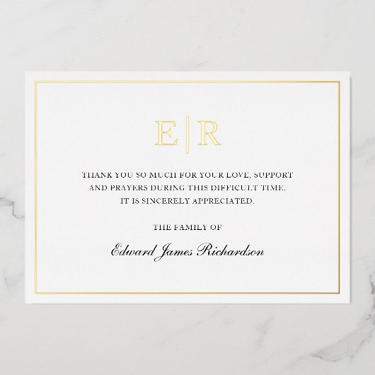 Élégant Monogram Gold Foil Carte de remerciements (Recto)