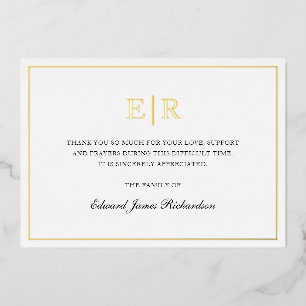 Elegant Monogram Gold Foil Funeral Hartelijk dank Folie Uitnodiging
