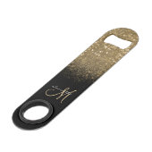 Elegant monogram Gold Glitter & Black Bar-toets Speed Flessenopener (Achterkant Gekanteld)
