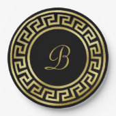 Elegant Monogram Gold Glitter Greek Key Black Papieren Bordje (Voorkant)