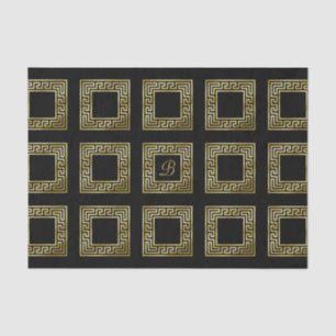 Elegant Monogram Gold Glitter Greek Key Black Tissuepapier