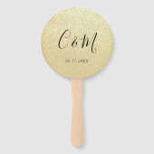 Elegant Monogram Gold Glitter Wedding Hand Fan Handwaaier (Voorkant)