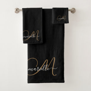 Elegant Monogram Gold Script Naam Bad Handdoek