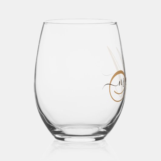 Elegant Monogram Gold Script Naam Wijnglas Zonder Voet (Rechts)