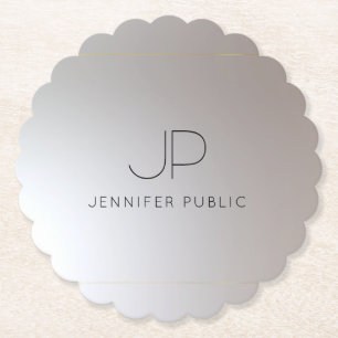 Elegant Monogram Gold Silver Scalloped Round Kartonnen Onderzetters