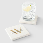 Elegant Monogram Gold Stylish Name Script Stenen Onderzetter (Zijkant)