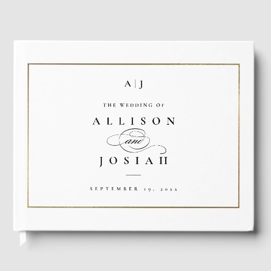 Elegant Monogram Gold Wedding Gastenboek (Voorkant)
