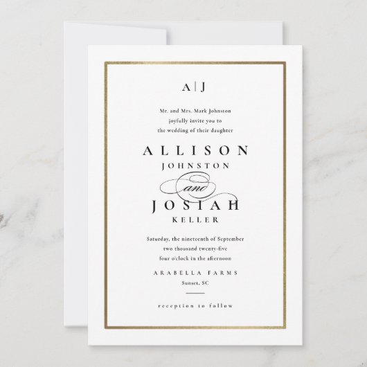 Elegant Monogram Gold Wedding Kaart (Voorkant)